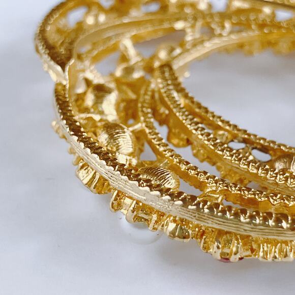 VTG Mid Century Brooch Faux Pearl Fuchsia Pink Rhinestone Layered Gold Tone Pin - Picture 9 of 11